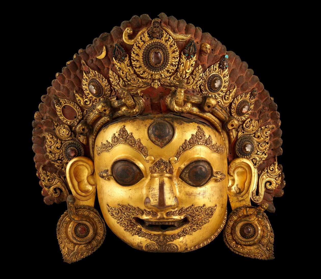 Leder af Bhairava, ca. 1500-tallet (malet forgyldt kobber og bjergkrystal) af Nepalese School