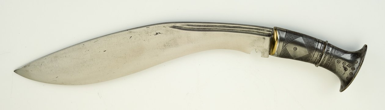 Kukri eller Khukari kniv (stål, jern og messing) af Nepalese School