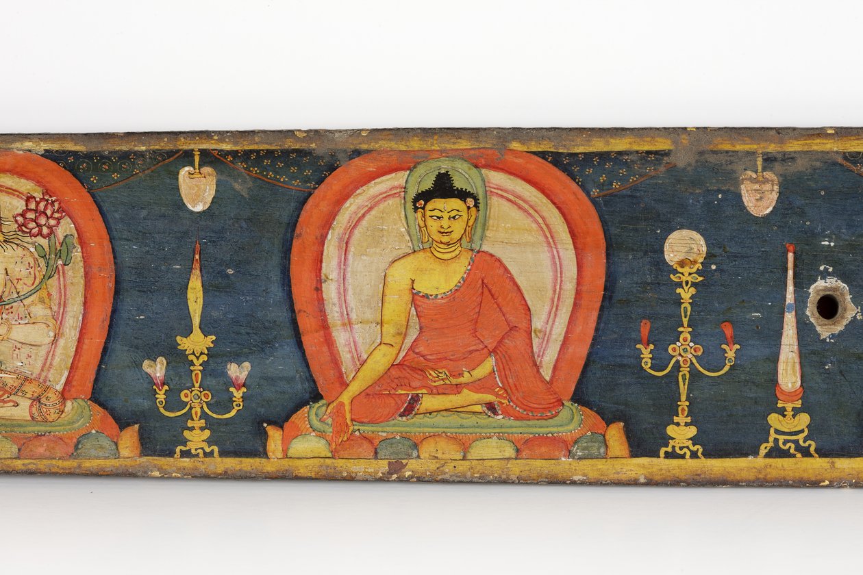 Manuskript til De fem beskyttelser, forside, 1138 (ugennemsigtigt toilet og blæk på træ) af Nepalese School