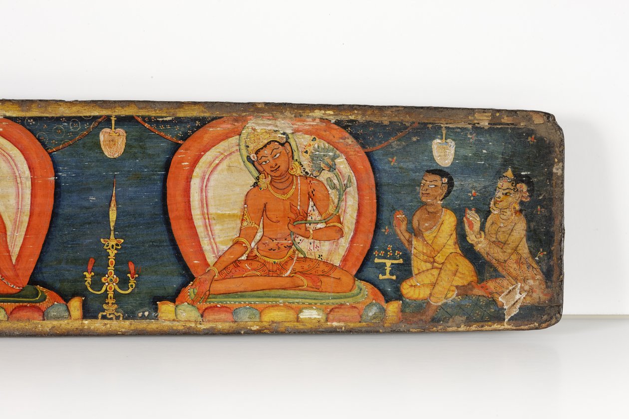 Manuskript til De fem beskyttelser, forside, 1138 (ugennemsigtigt toilet og blæk på træ) af Nepalese School