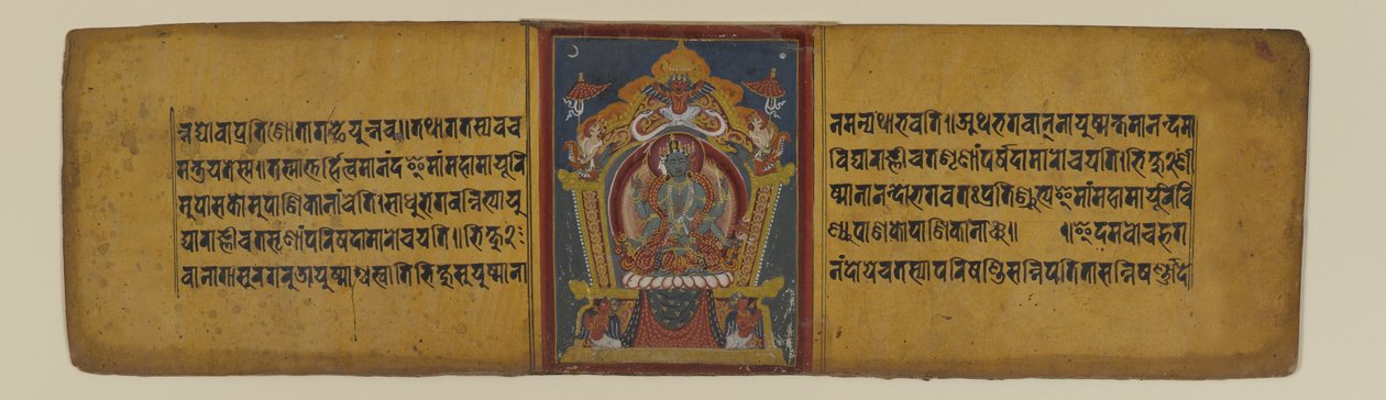 Side fra et buddhistisk manuskript, der viser en af Pancharaksha-gudinderne, 16-17. århundrede (blæk og akvarel på papir) af Nepalese School
