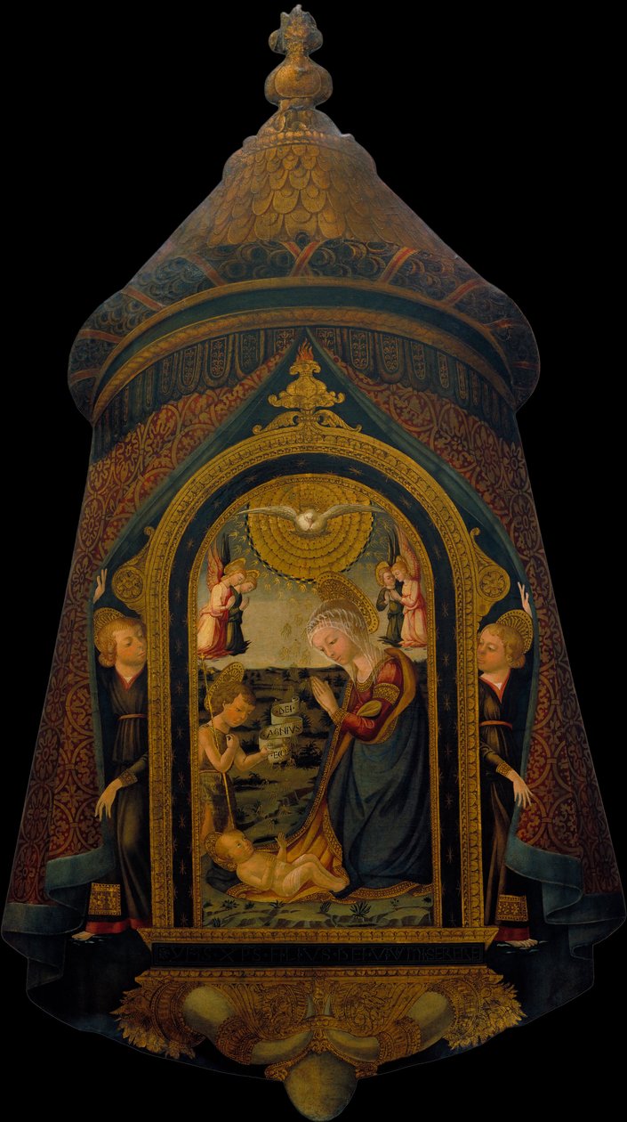 Processionsstandard med tilbedelse af barnet af jomfruen, Saint John Baptist og Angels af Neri di Bicci