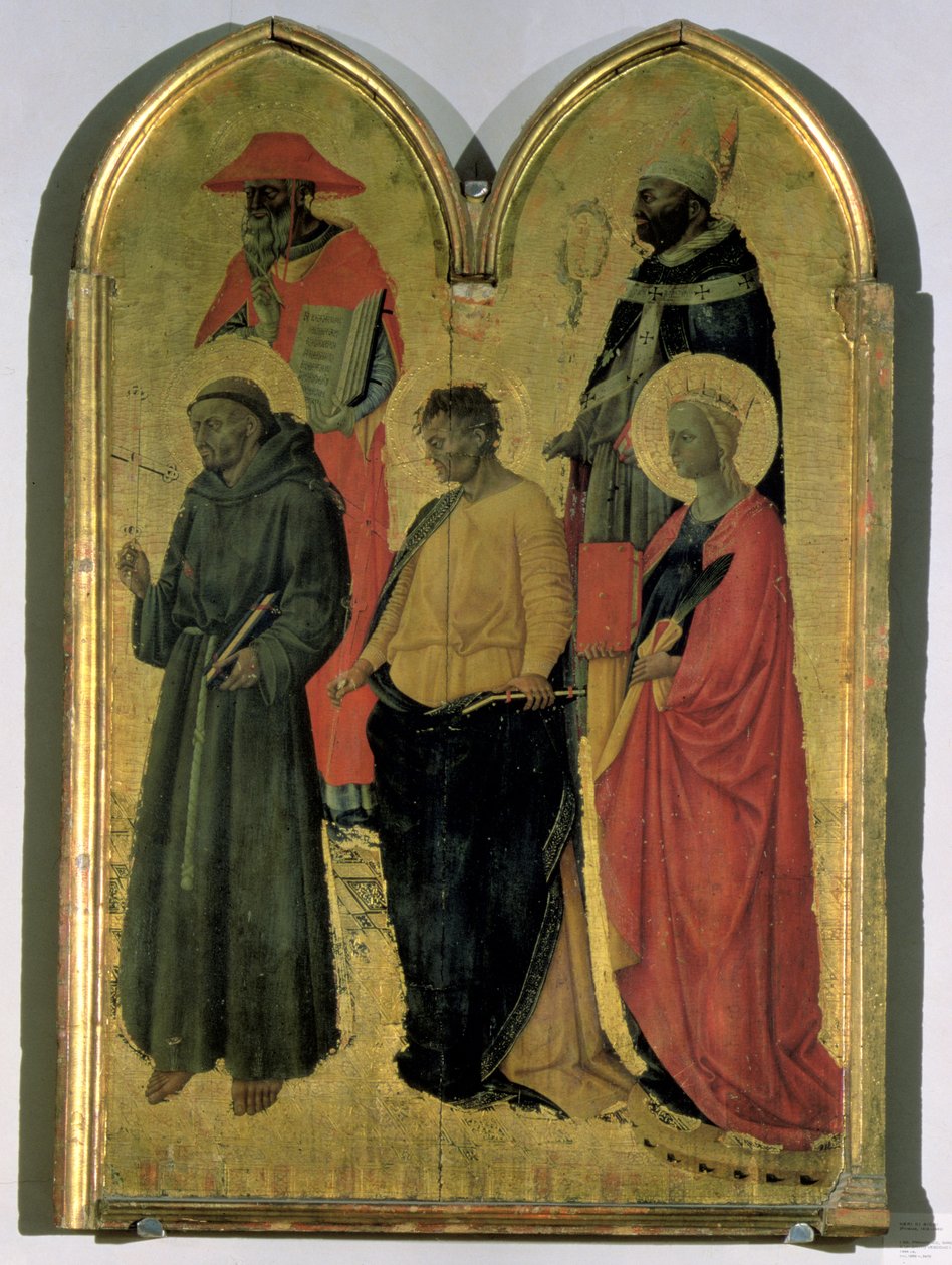 Frans, Hieronymus, Filip, Katarina og en biskophelgen, ca. 1444 (tempera på panel) af Neri di Bicci