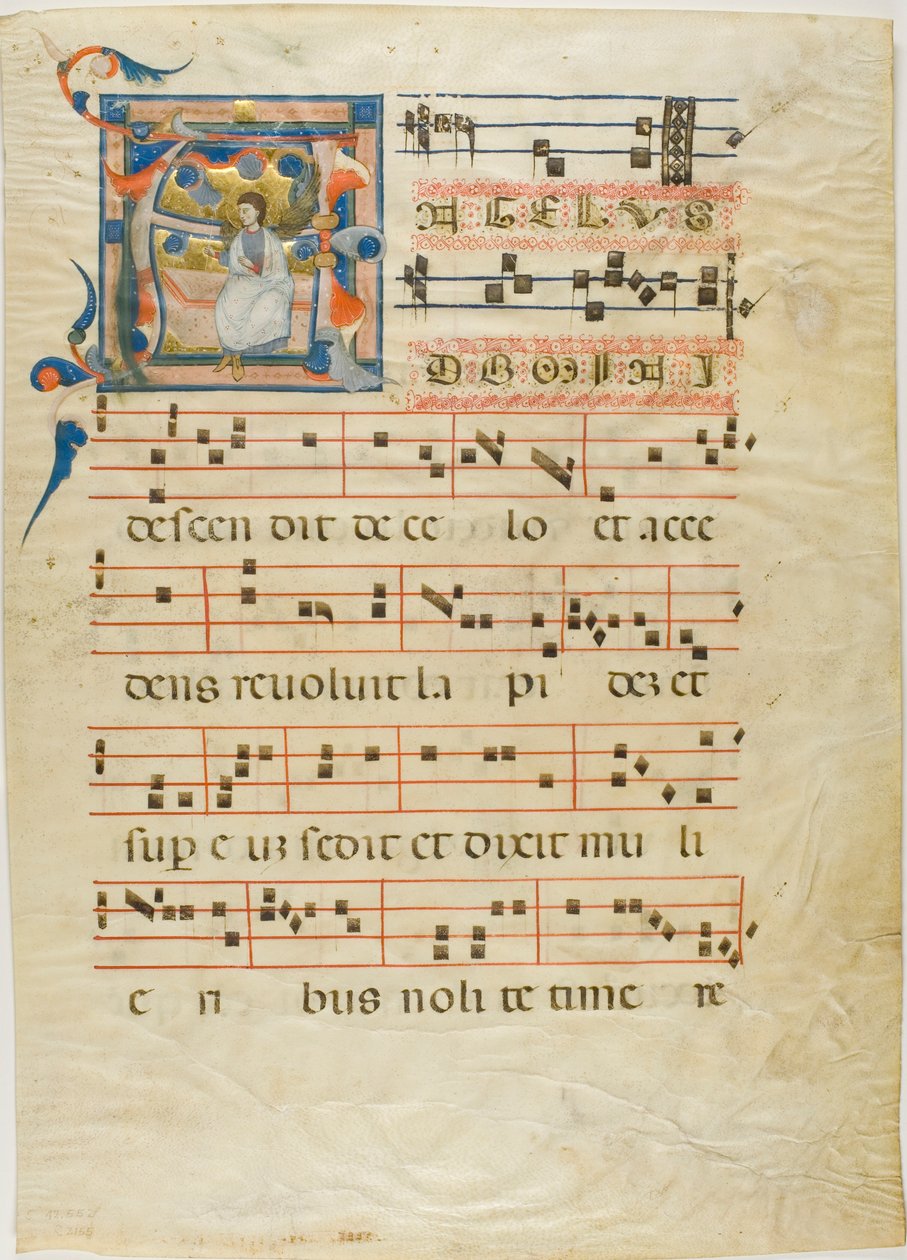 Engel i et historisk initial "A" fra et antifonarium af Neri da Rimini