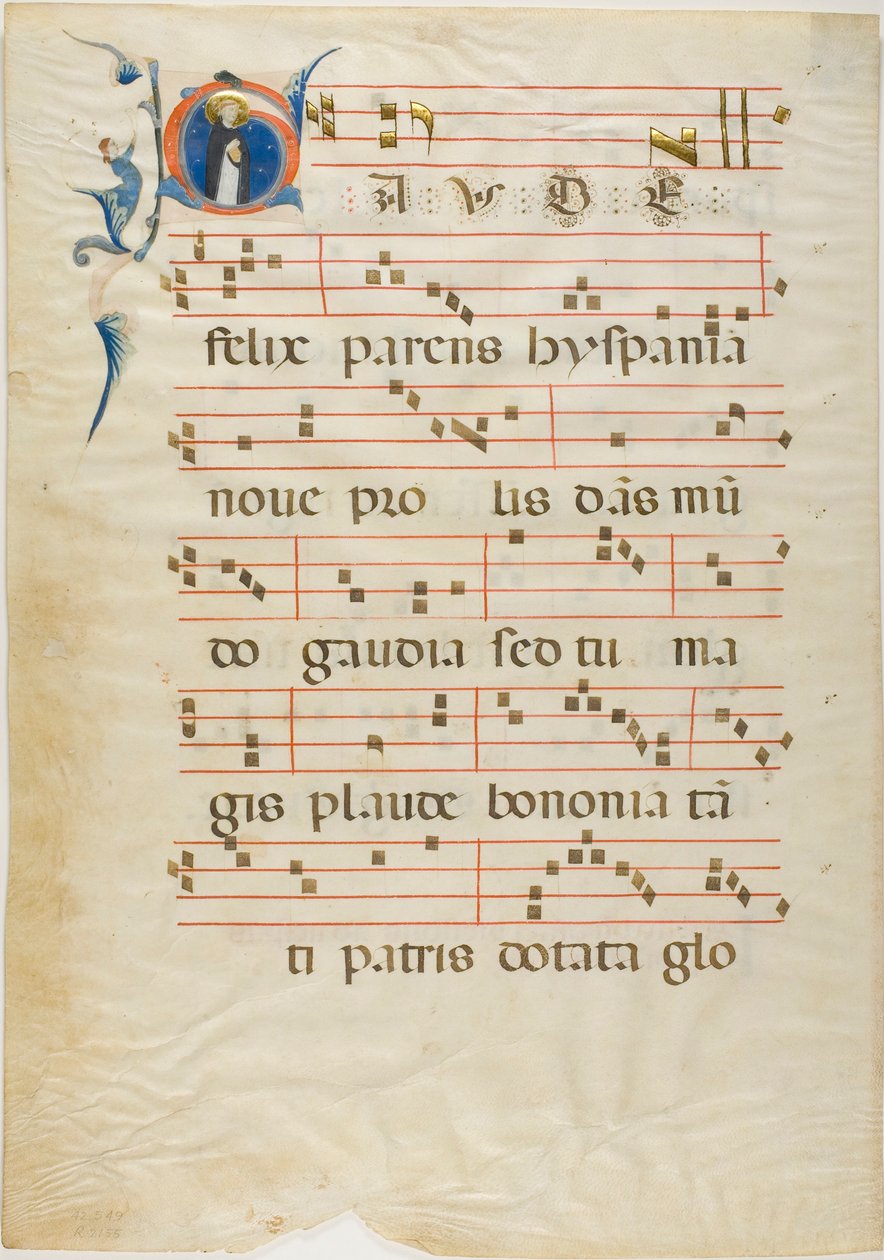Saint Dominic i en historisk initial "G" fra et antifonarium af Neri da Rimini
