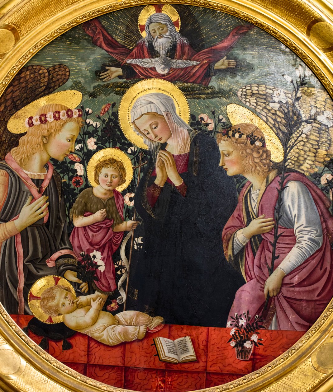 Jomfru Maria, Johannes og to engle tilbeder Jesusbarnet af Neri di Bicci