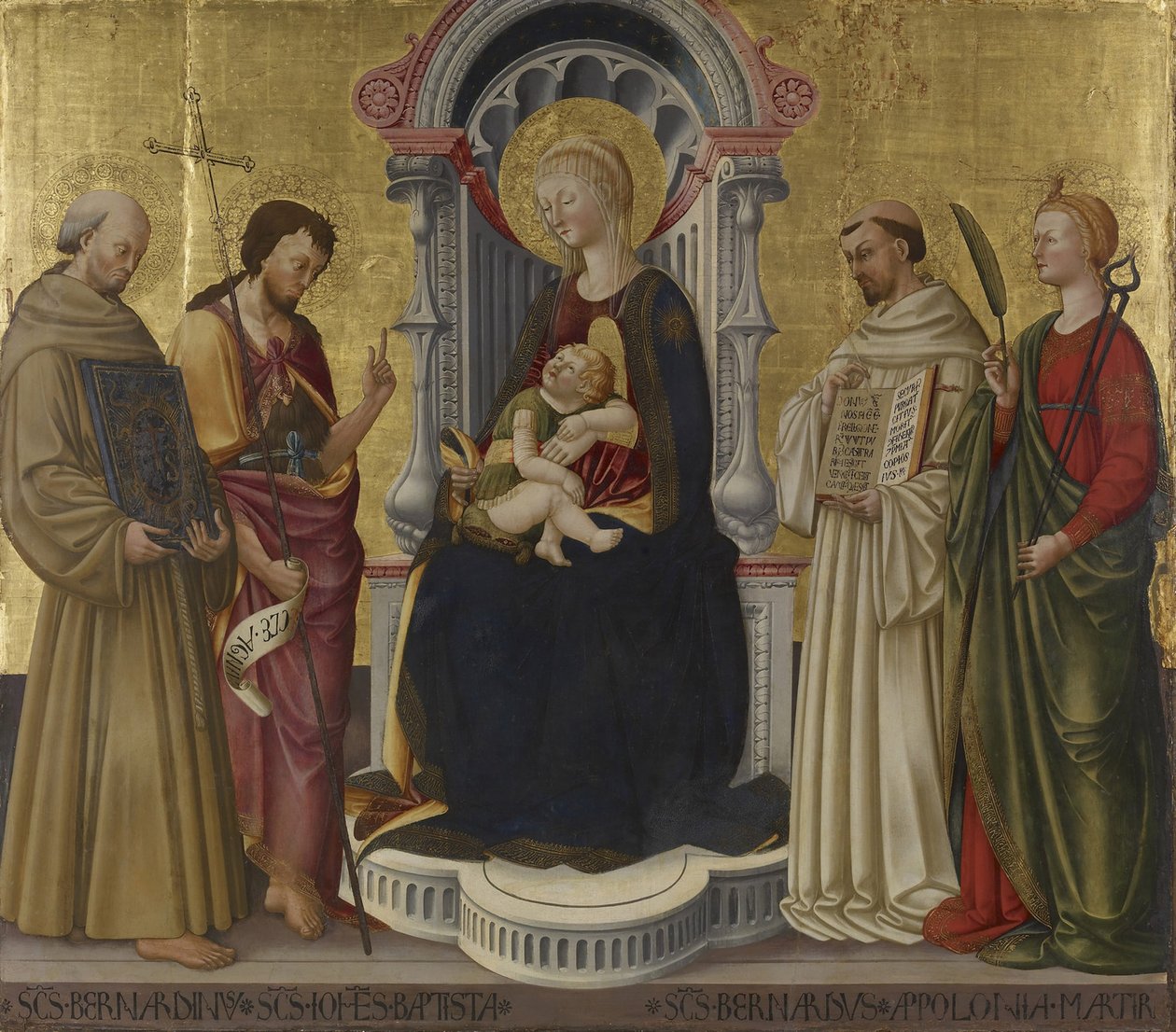 Jomfru og barn på tronen med fire hellige, ca. 1450 (tempera og guld på panel) af Neri di Bicci