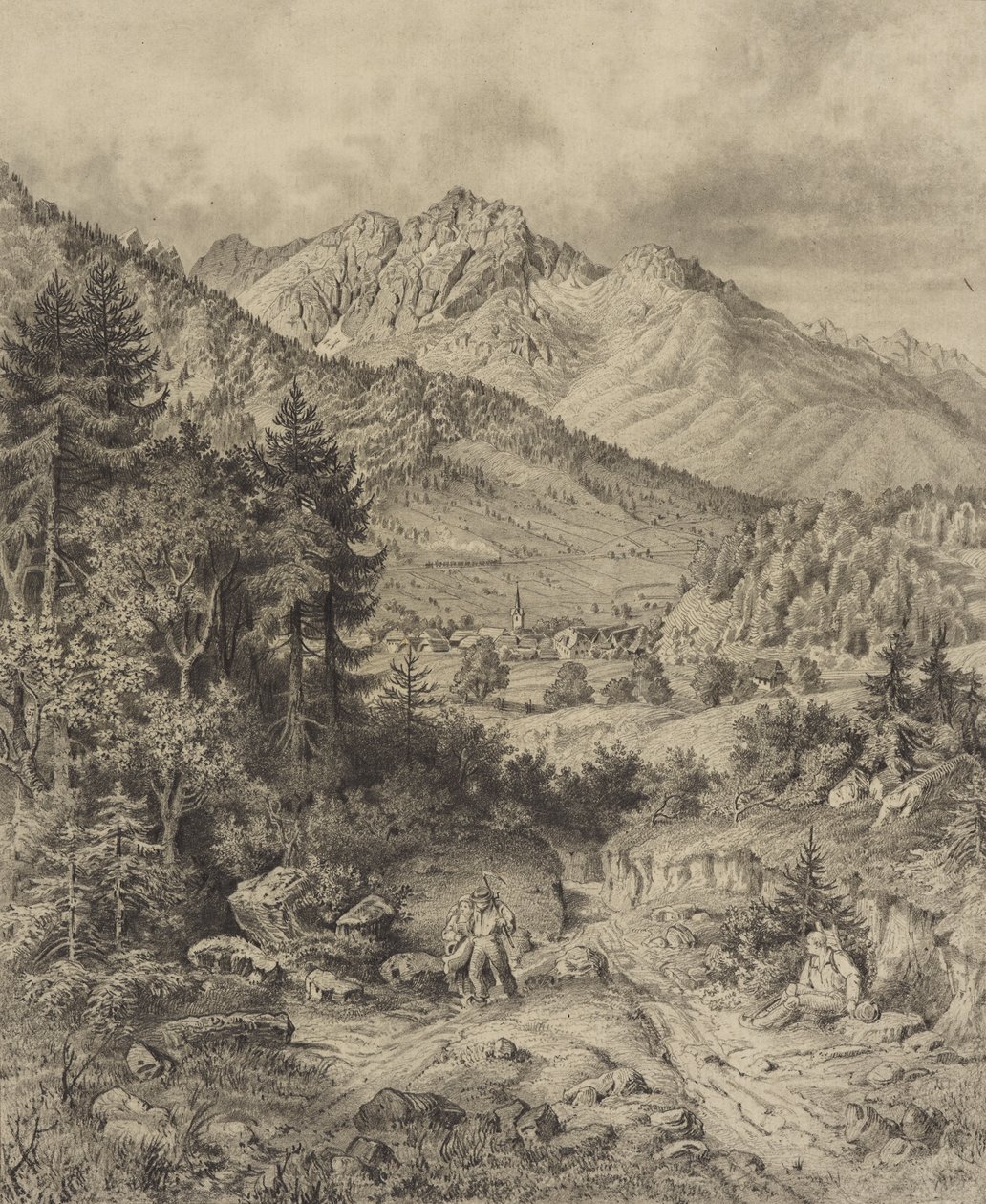 Alpenlandschaft mit Staffage af Leopold Blonder