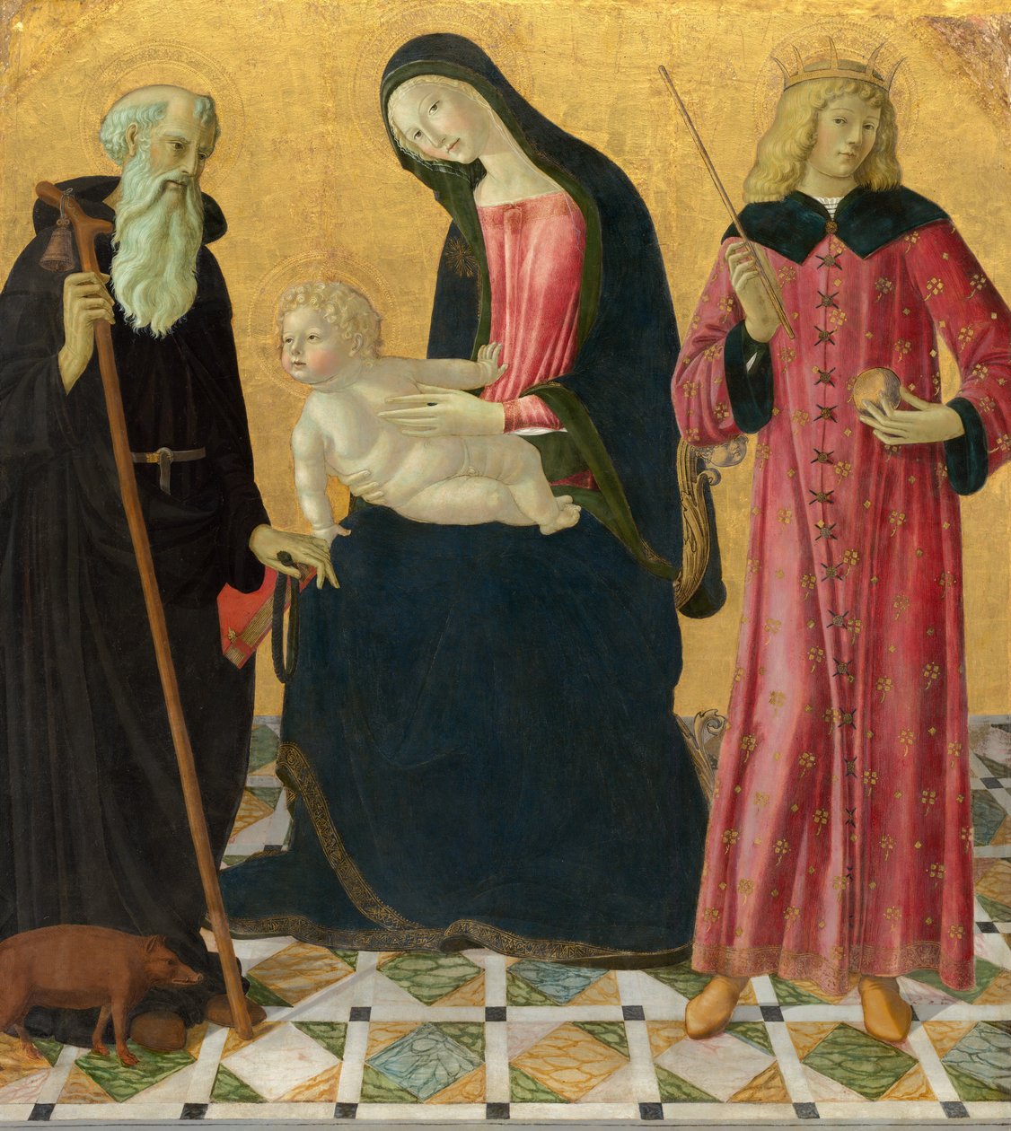 Madonna og barn med Saint Anthony Abbed og Saint Sigismund, ca. 14901495. af Neroccio de Landi
