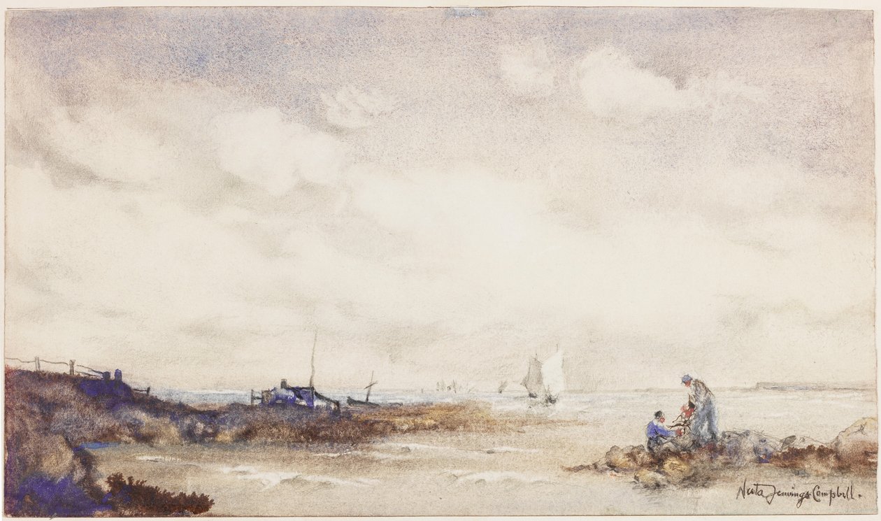 Sussex Coast (blæk og vask på papir) af Nesta Jennings Campbell