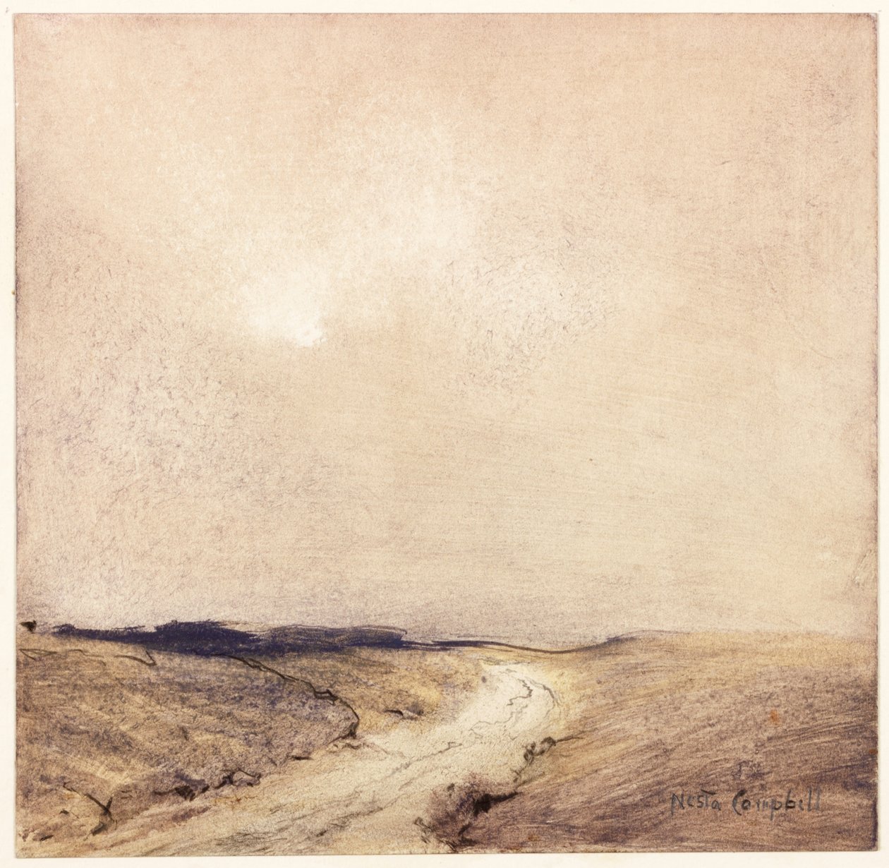 Yorkshire Moorland (blyant og akvarel på papir klistret på kort) af Nesta Jennings Campbell