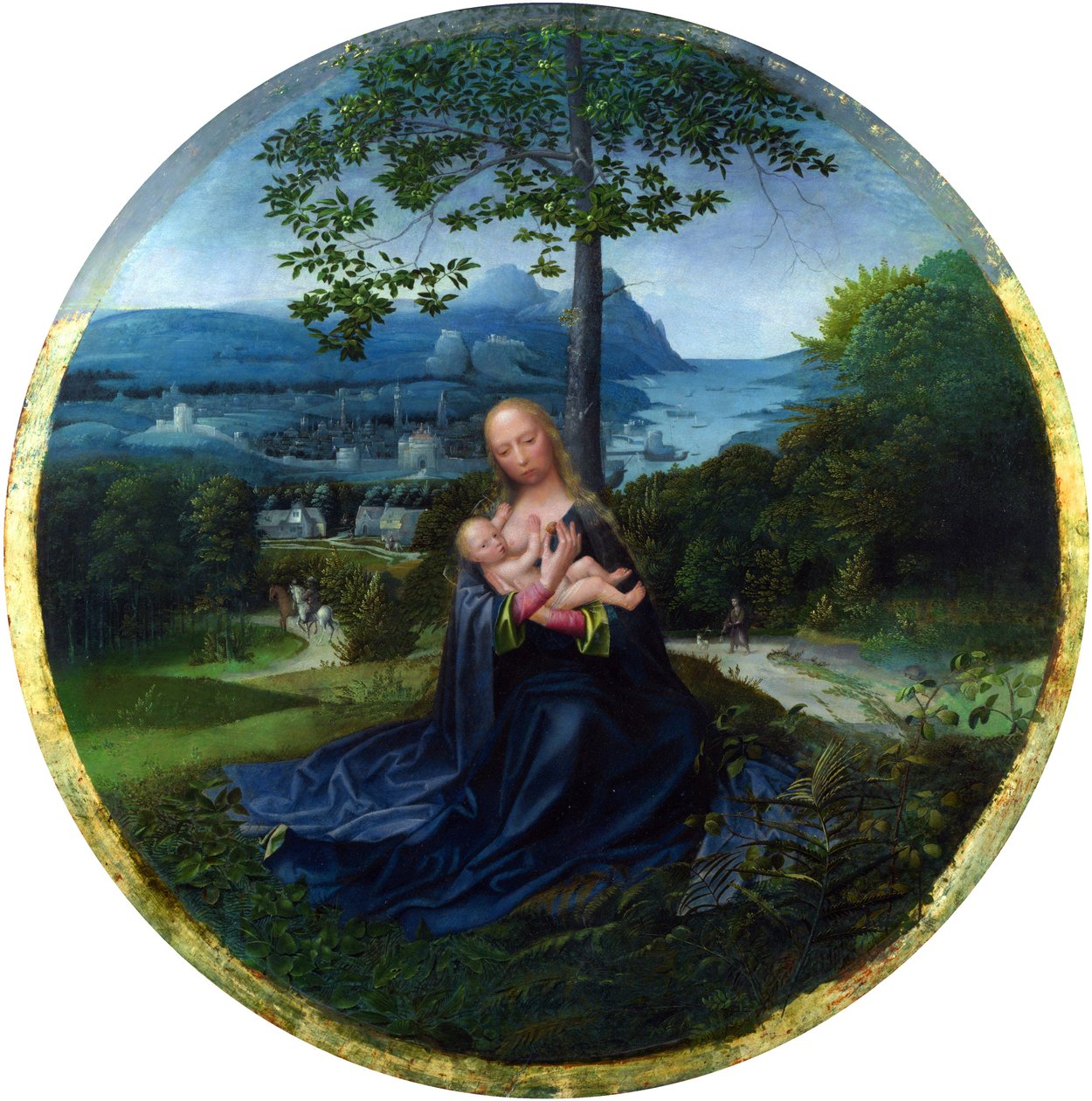 Jomfruen og barnet i et landskab af Netherlandish Master