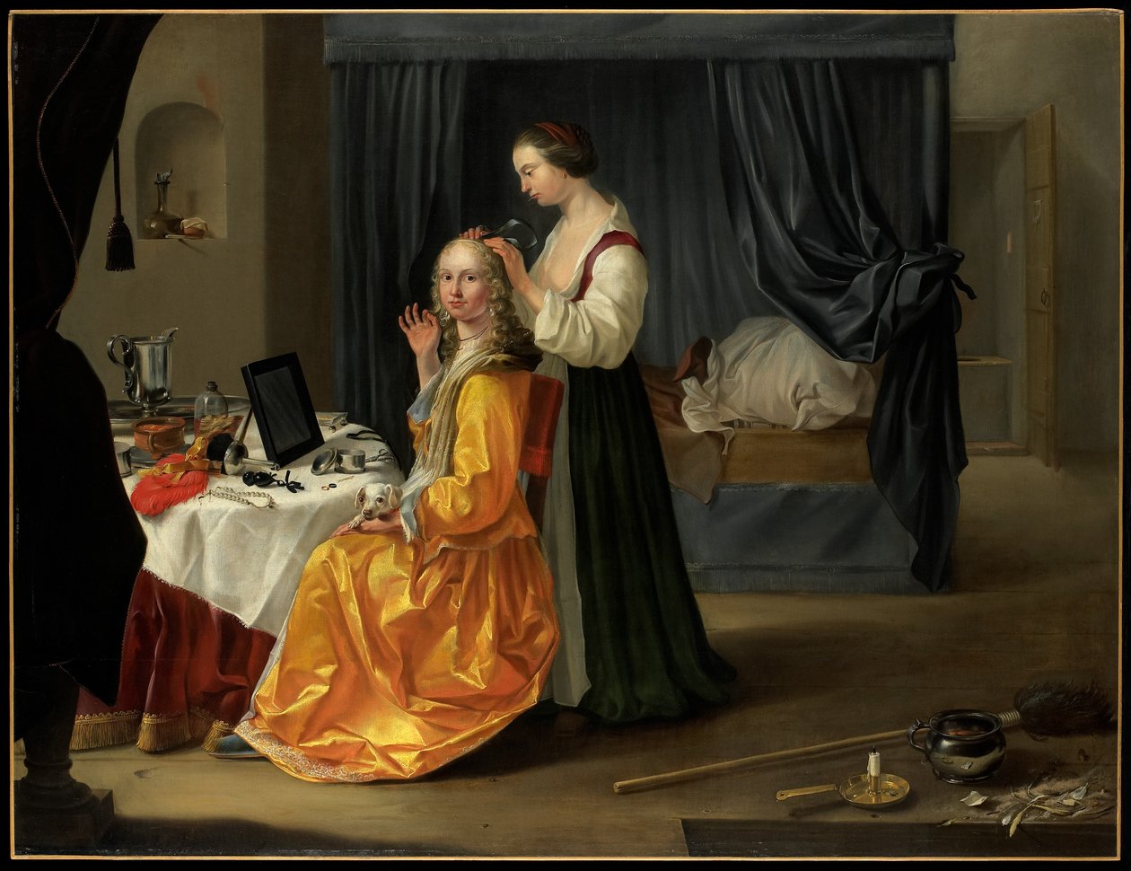 Dame ved hendes toilet, ca. 1650-60 af Netherlandish School