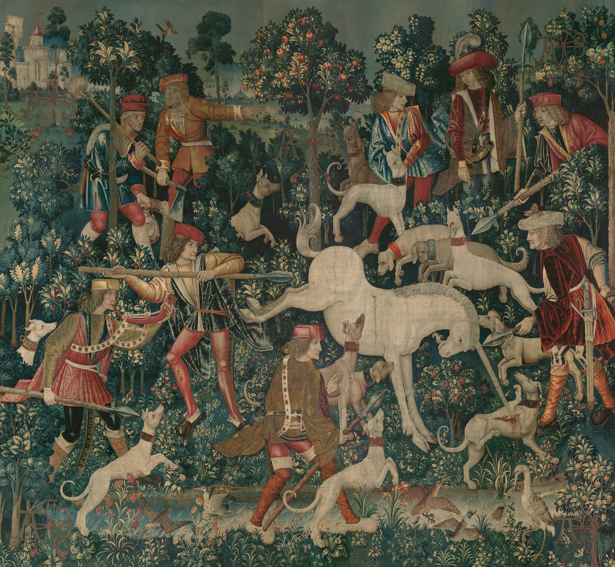 Enhjørningen forsvarer sig selv, ca. 1500 af Netherlandish School
