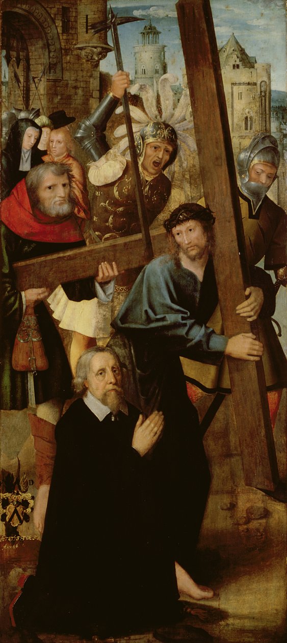 Kristus bærer korset, venstre fløj fra St. Anthonys alter, 1510-18 (tempera og olie på panel) af Netherlandish School