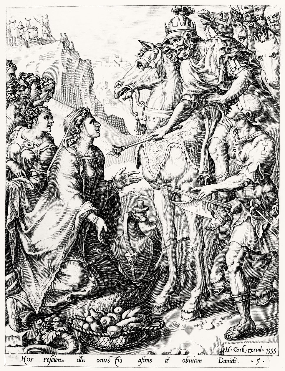 Ofringen af Abigail til kong David, indgraveret af Hieronymus Cock (ca. 1510-70) 1555 af Netherlandish School