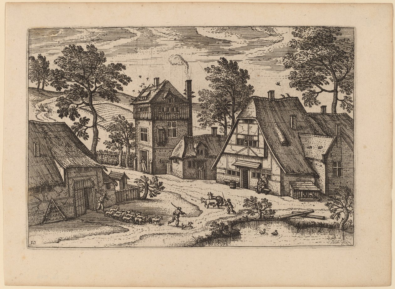 Landsby med Dam af Netherlandish 16th Century