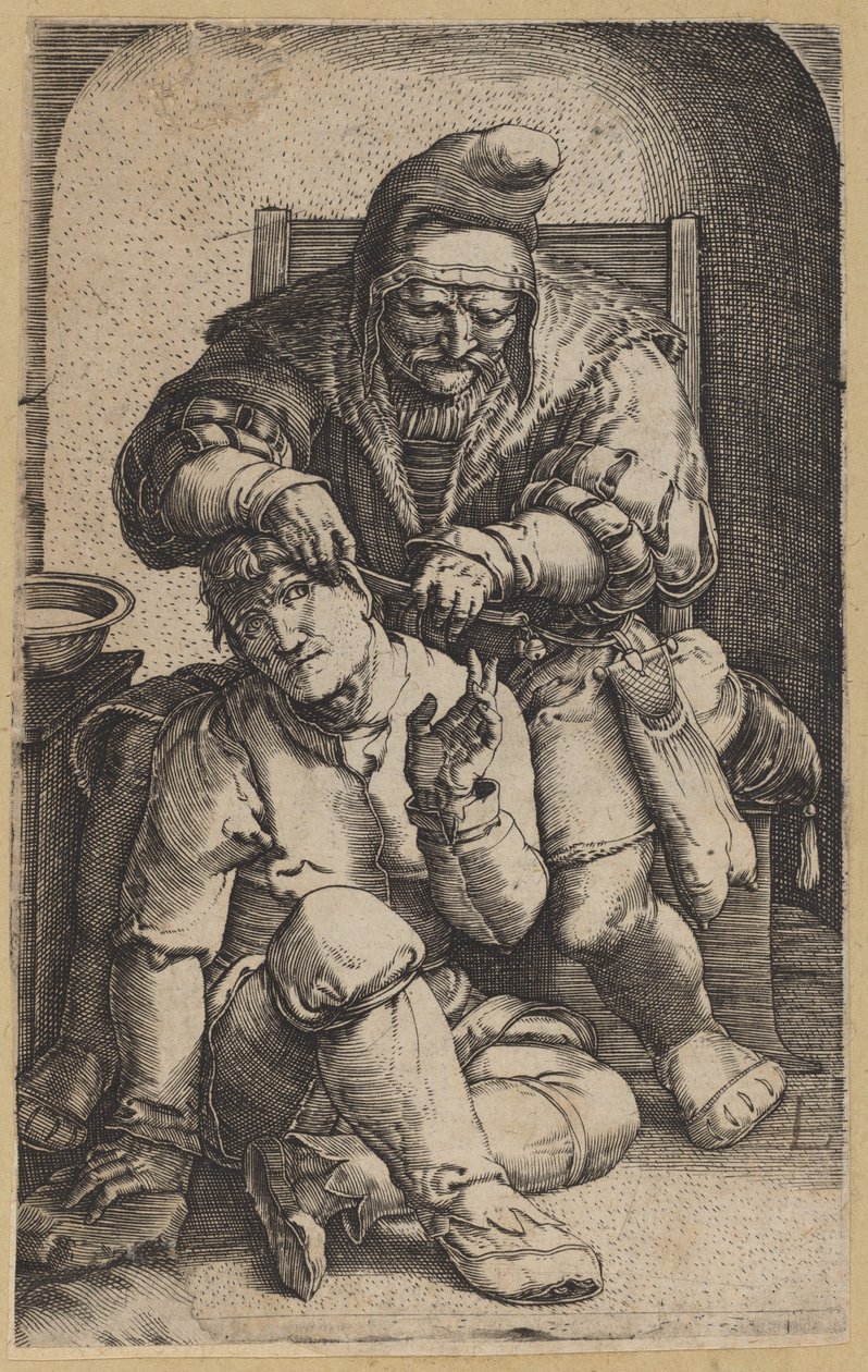 Kirurgen [omvendt kopi] af Netherlandish 16th Century, after Lucas van Leyden