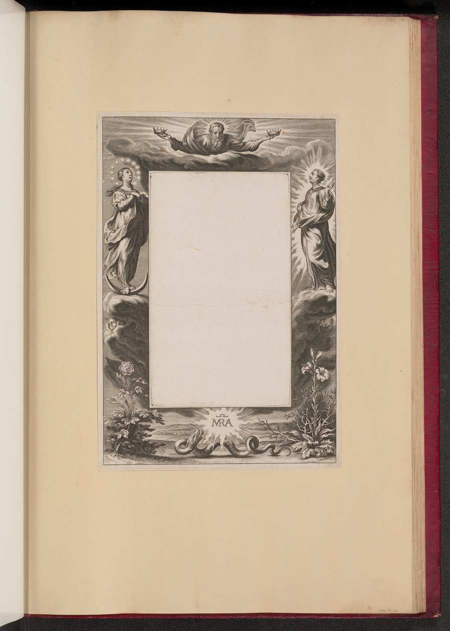 Grænseillustration med Gud Faderen, to hellige og en slange af Netherlandish 17th Century