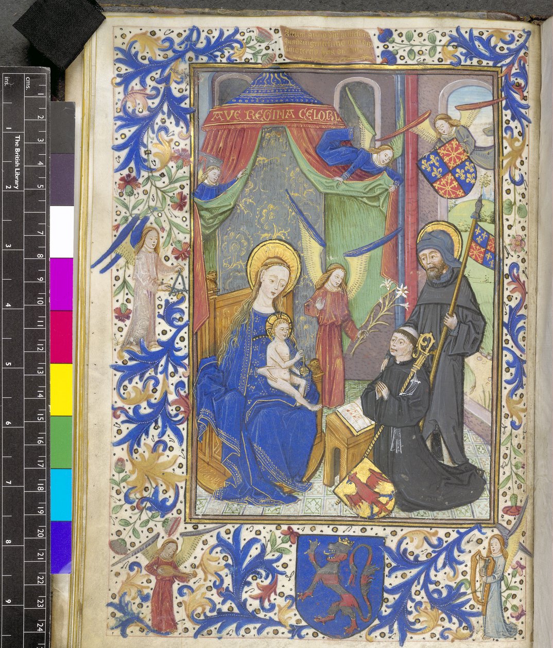 Tilføj 17440 f.13v Liljejomfru med protektor Willem van Bossunt, fra Gent-missalet af Netherlandish School