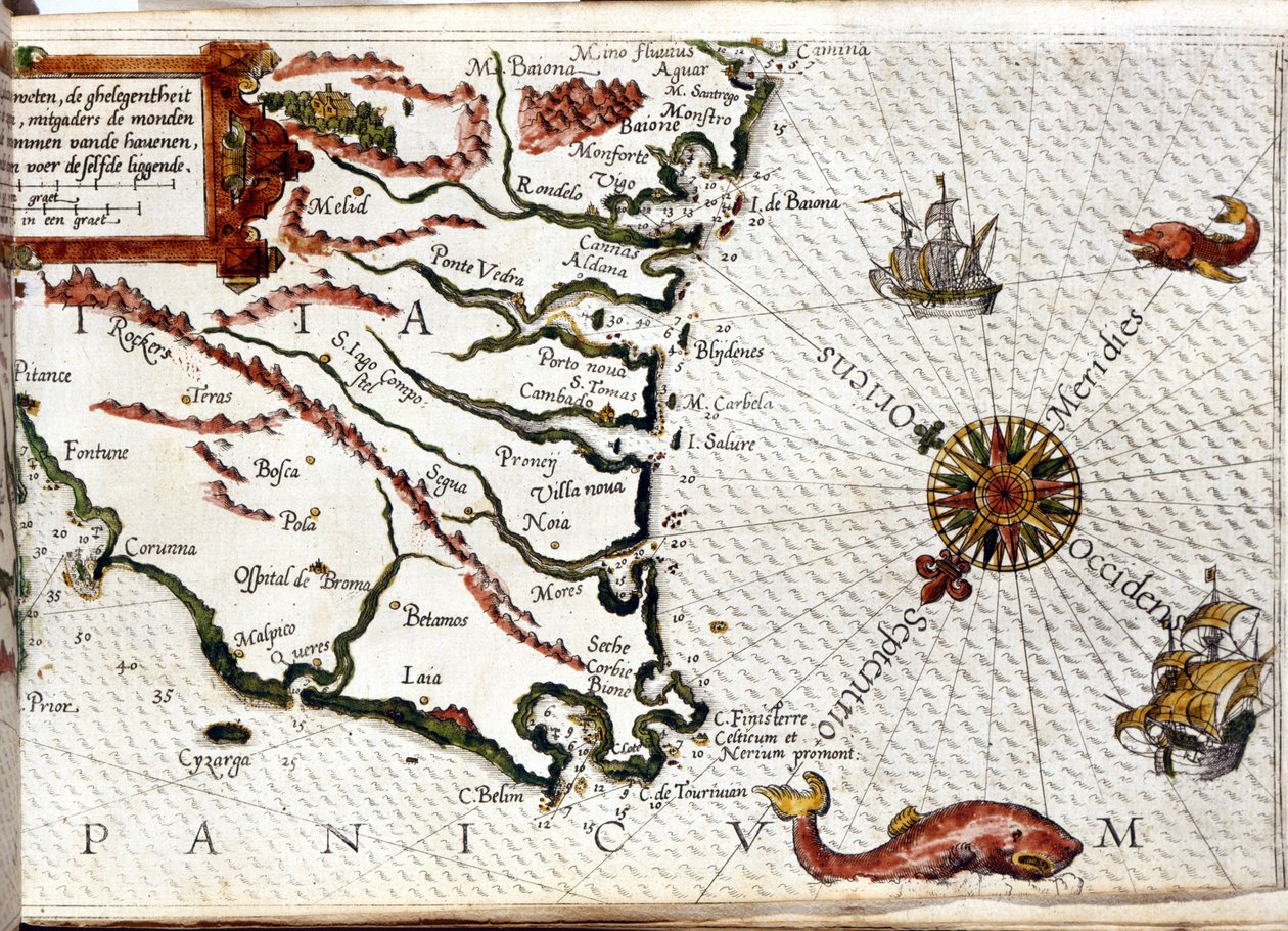 Kap Finisterre efter portrættet af Luca J. Waghenaer Kasserer i Zeevaert, Leiden af Netherlandish School
