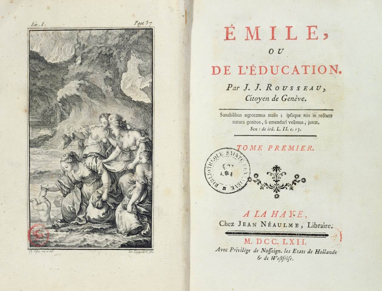 Frontispice for Emile af Jean-Jacques Rousseau, 1762 af Netherlandish School