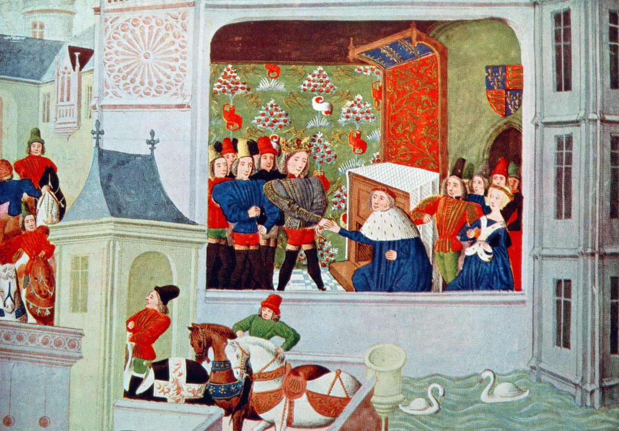 Harl 4380 f.117 Interview af Richard II og hertugen af Gloucester i Pleshy Castle, fra 