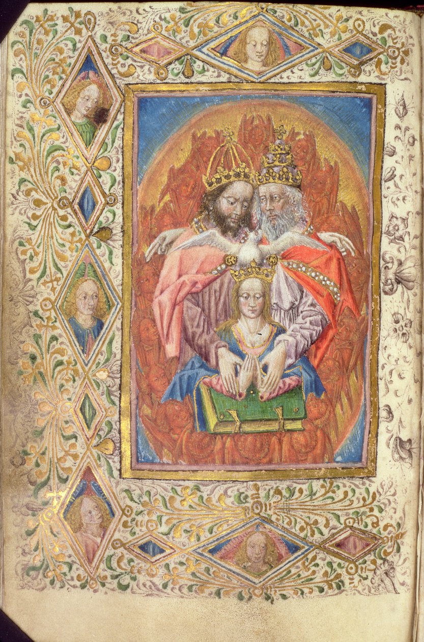Ms 137 f.138v Treenigheden med Jomfruen, fra den evige visdoms timer, c.1470-80 af Netherlandish School