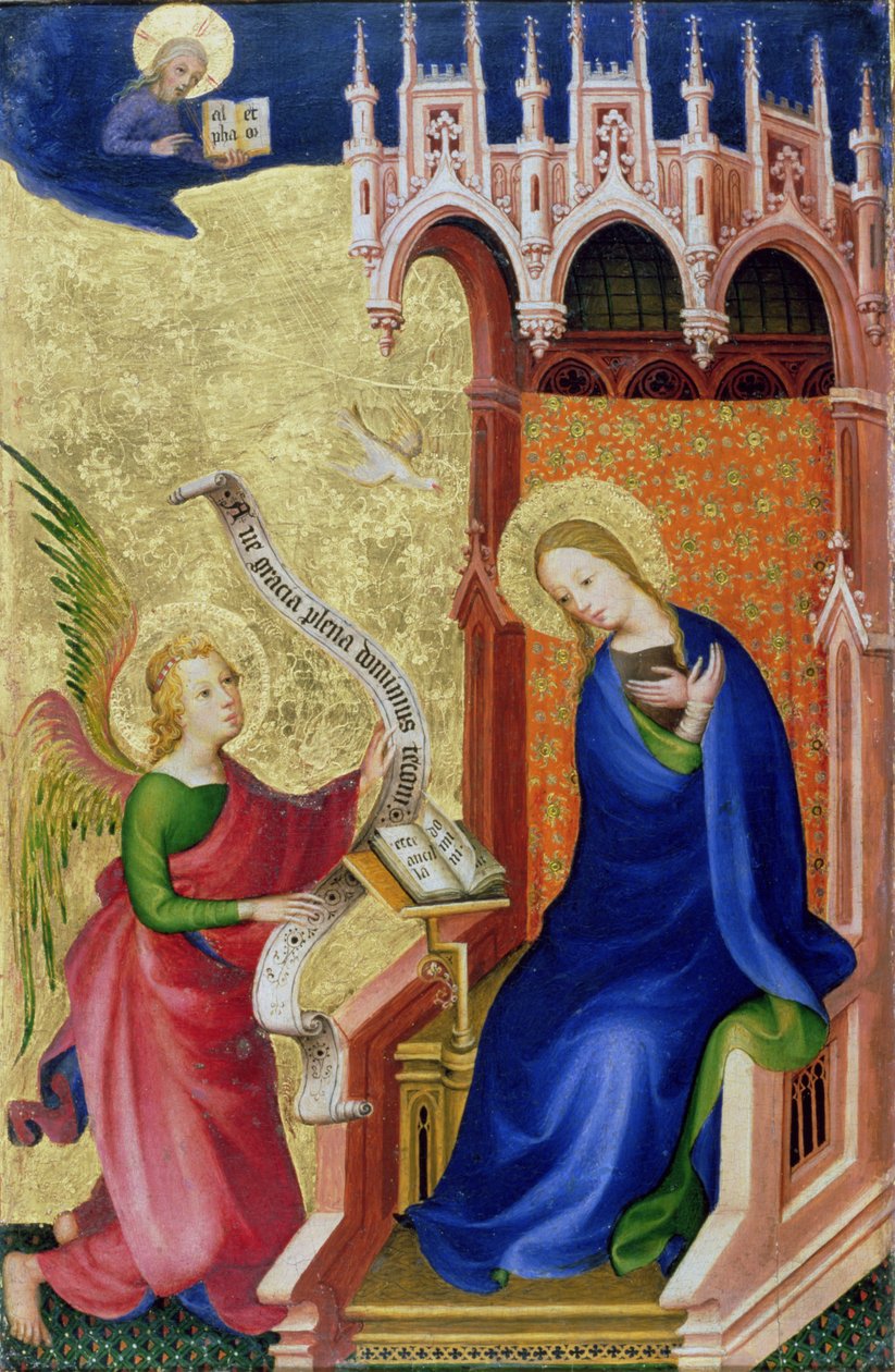 Bebudelsen, fra en foldealtertavle, ca. 1400 (tempera & bladguld på panel) af Netherlandish School