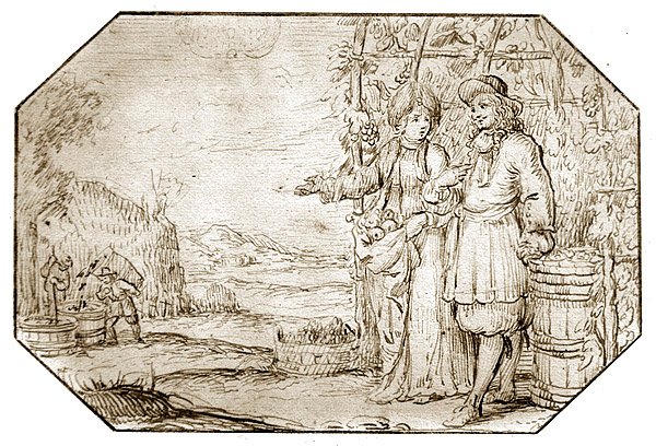 The Four Seasons: Autumn - Harvest, ca. 1675 (pen & sepia blæk på papir) af Netherlandish School