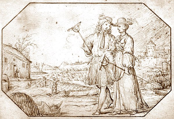 The Four Seasons: Spring - Hoeing, ca. 1675 (pen & sepia blæk på papir) af Netherlandish School