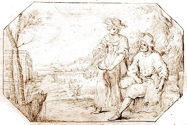 The Four Seasons: Summer - Reaping, ca. 1675 (pen & sepia blæk på papir) af Netherlandish School