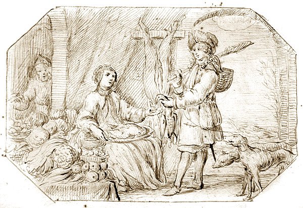 The Four Seasons: Winter - The Return from Hunting, ca. 1675 (pen & sepia blæk på papir) af Netherlandish School