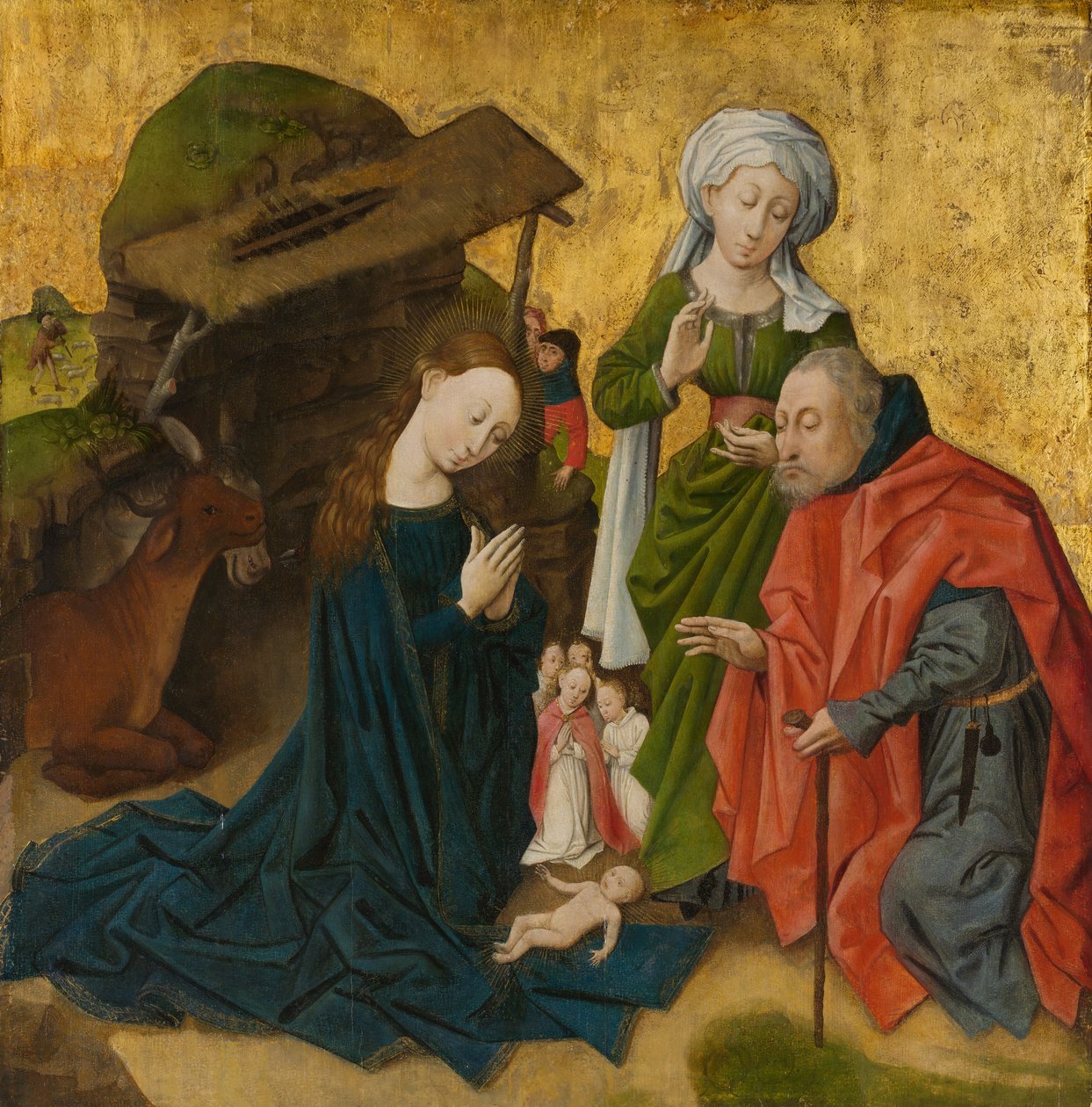 The Nativity, ca. 1460 (olie på træ, guldmalet) af Netherlandish School