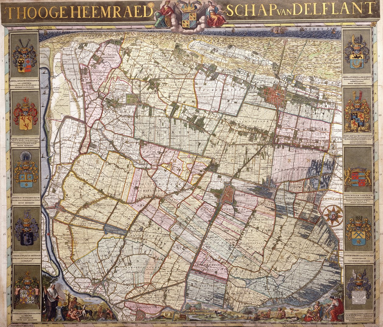 Vægkort over Delftland, 1712 af Netherlandish School