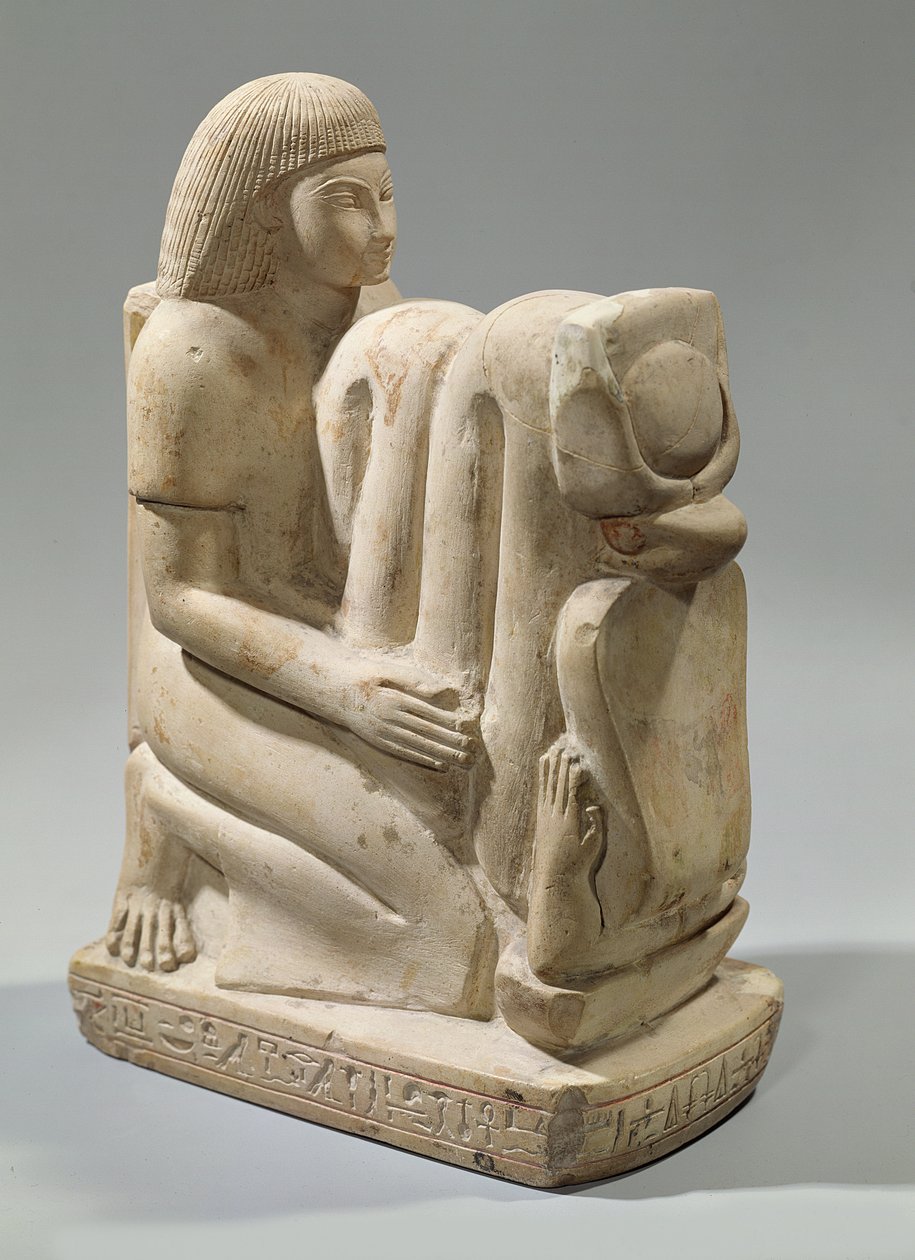 Statue af Setau, der præsenterer kobragudinden Nekhbet (kalksten) af New Kingdom Egyptian