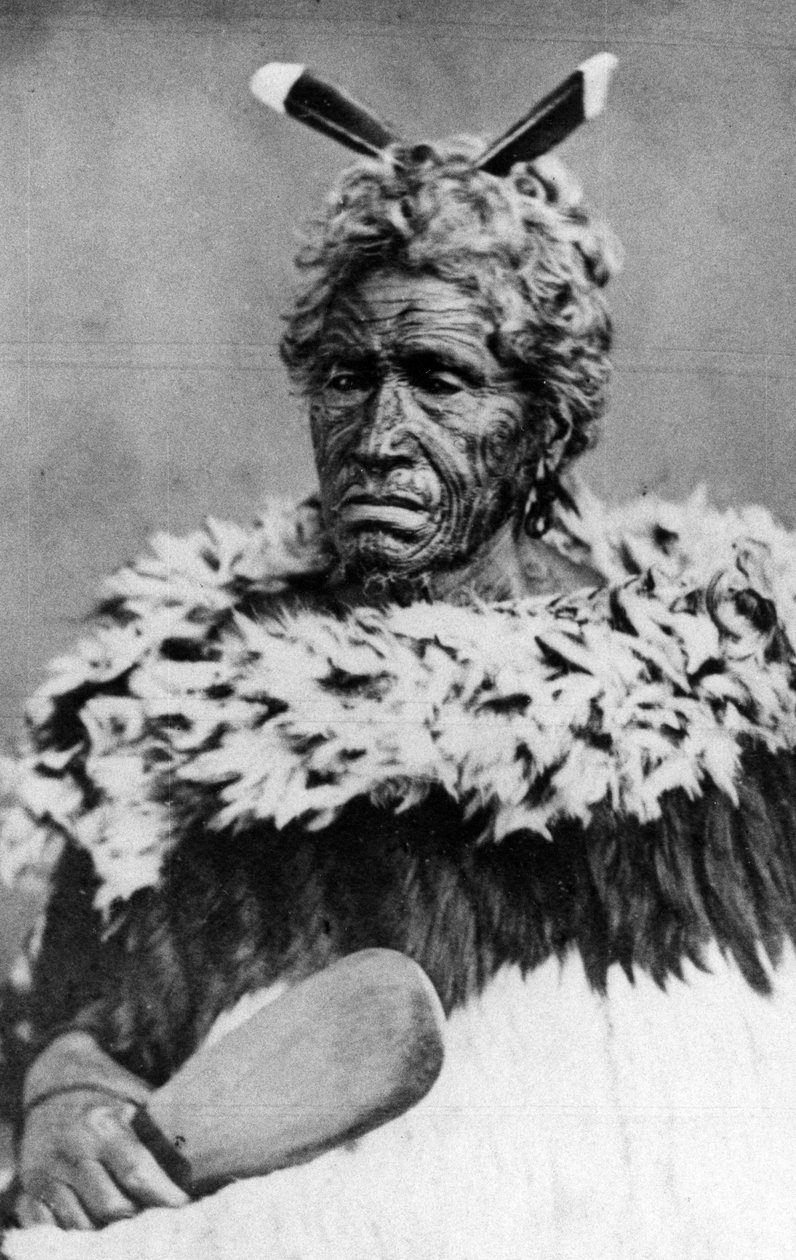Portræt af en maorimand, før 1880 af New Zealand Photographer
