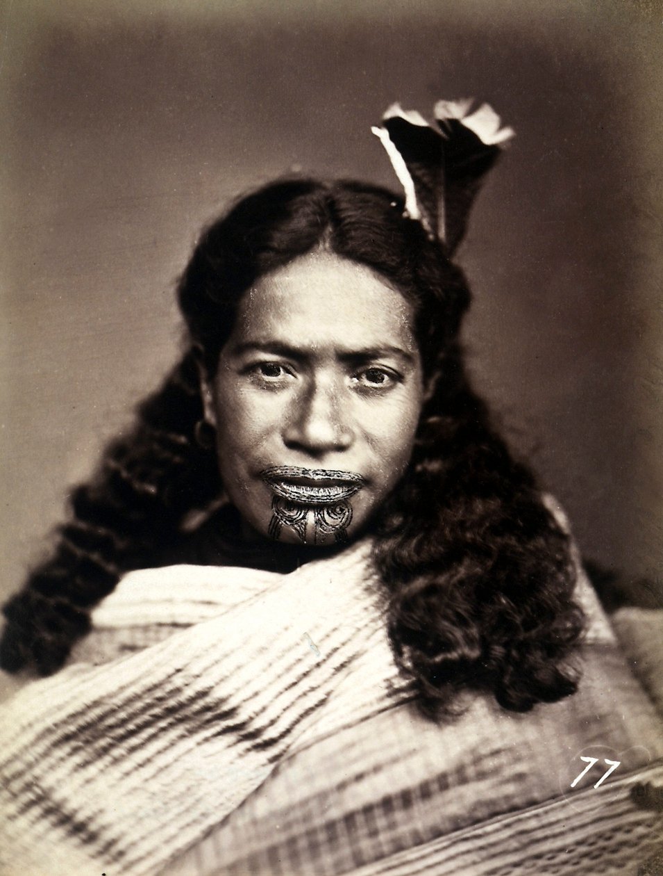 Portræt af en maori med tatoveret ansigt, ca.1886-88 af New Zealand Photographer