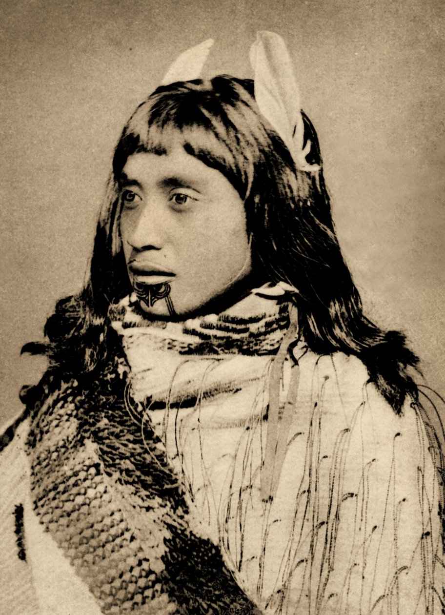 Maori-pige med moko-hage af New Zealander Photographer