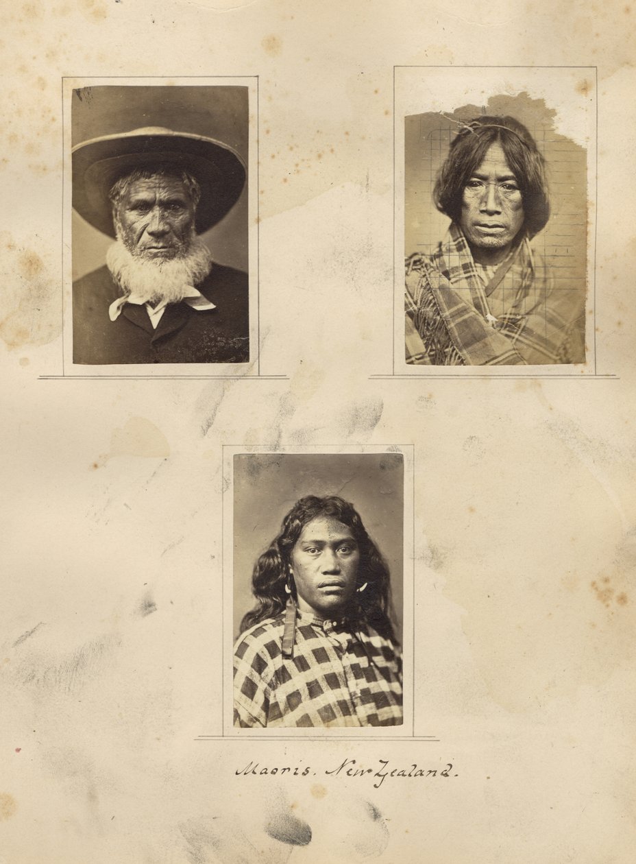 Maoris, New Zealand, ca. 1865 (albumin print) af New Zealander Photographer