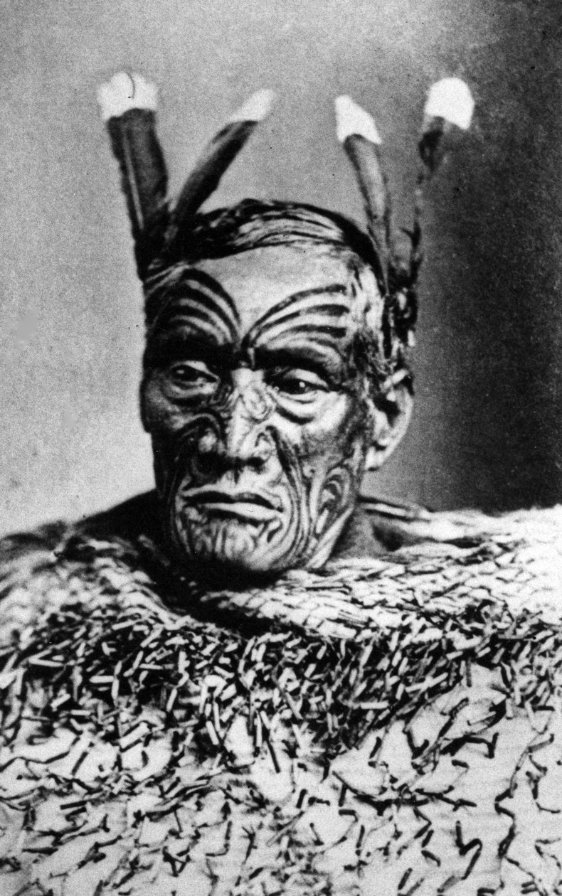 Portræt af en maorimand, før 1880 af New Zealander Photographer