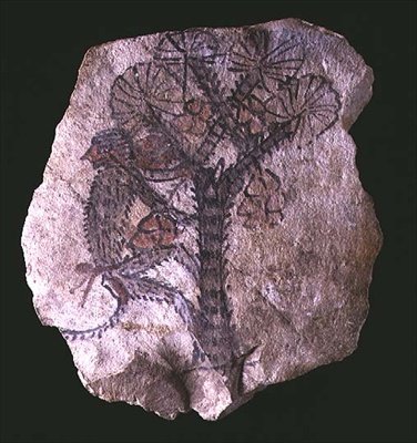 Ostracon forestiller en abe, der klatrer i et træ af New Kingdom Egyptian