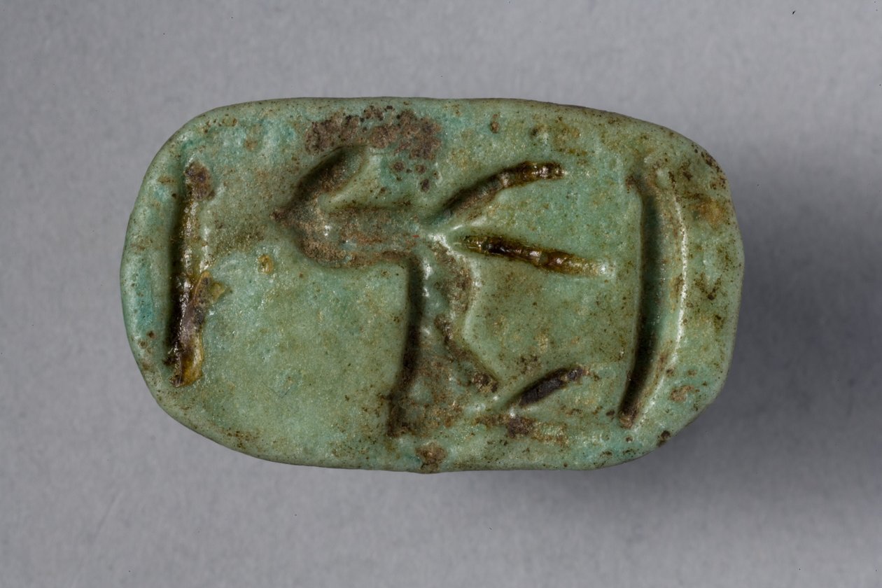 Scaraboid sæl, 18.-19. dynasti, 1540-1186 f.Kr. (fajance) (underside af 270366) af New Kingdom Egyptian