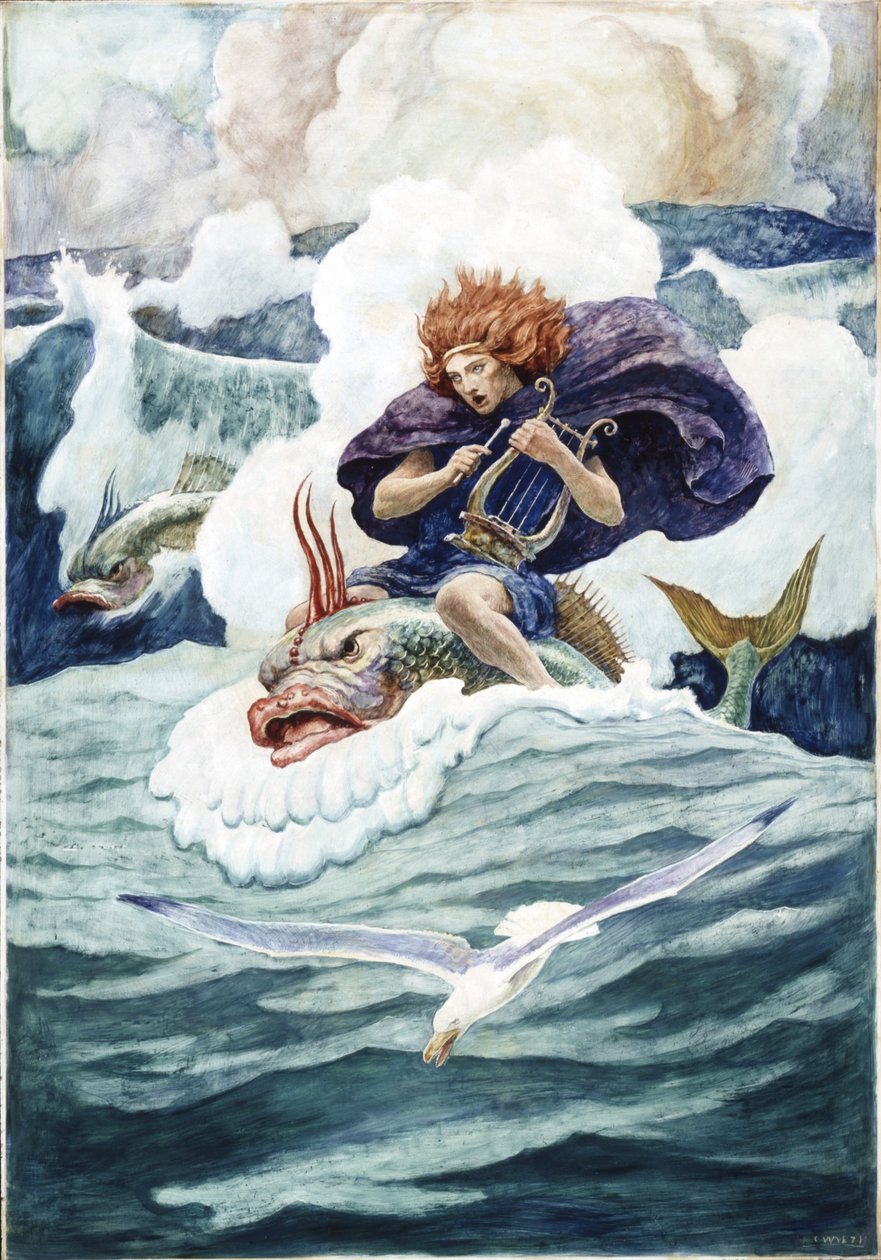Arion og delfinen, 1938 (olie på renæssancepanel) af Newell Convers Wyeth