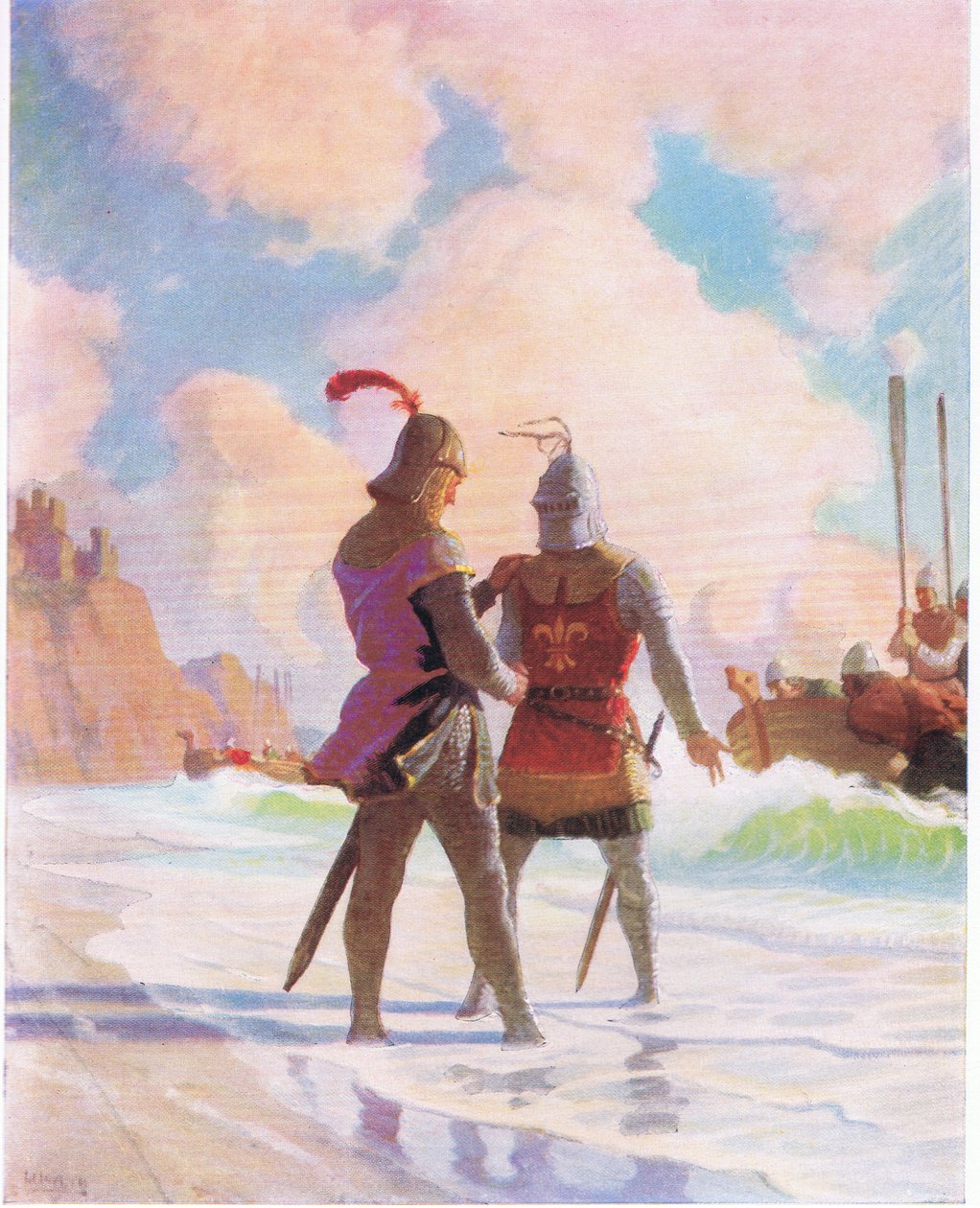 Bruce on the beach, fra The Scottish Chiefs udgivet af Charles Scribners Sons, 1930 af Newell Convers Wyeth