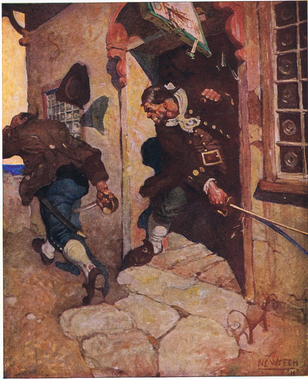 Kaptajn Bones slår Black Dog ud: Et sidste rystende snit ville have splittet ham, hvis det ikke var blevet opsnappet af vores store skilt af Newell Convers Wyeth