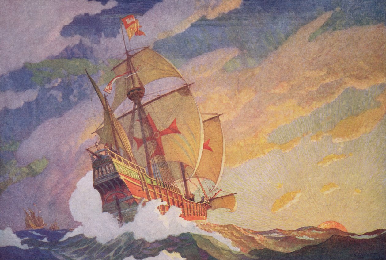Columbus Crossing the Atlantic, 1927 (print) af Newell Convers Wyeth