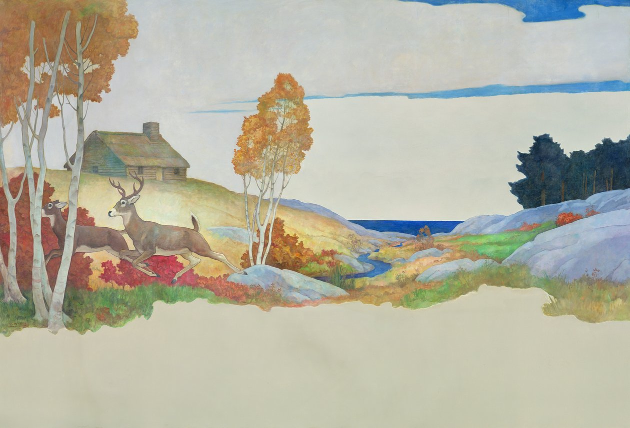 Deer and Stream, 1945 af Newell Convers Wyeth