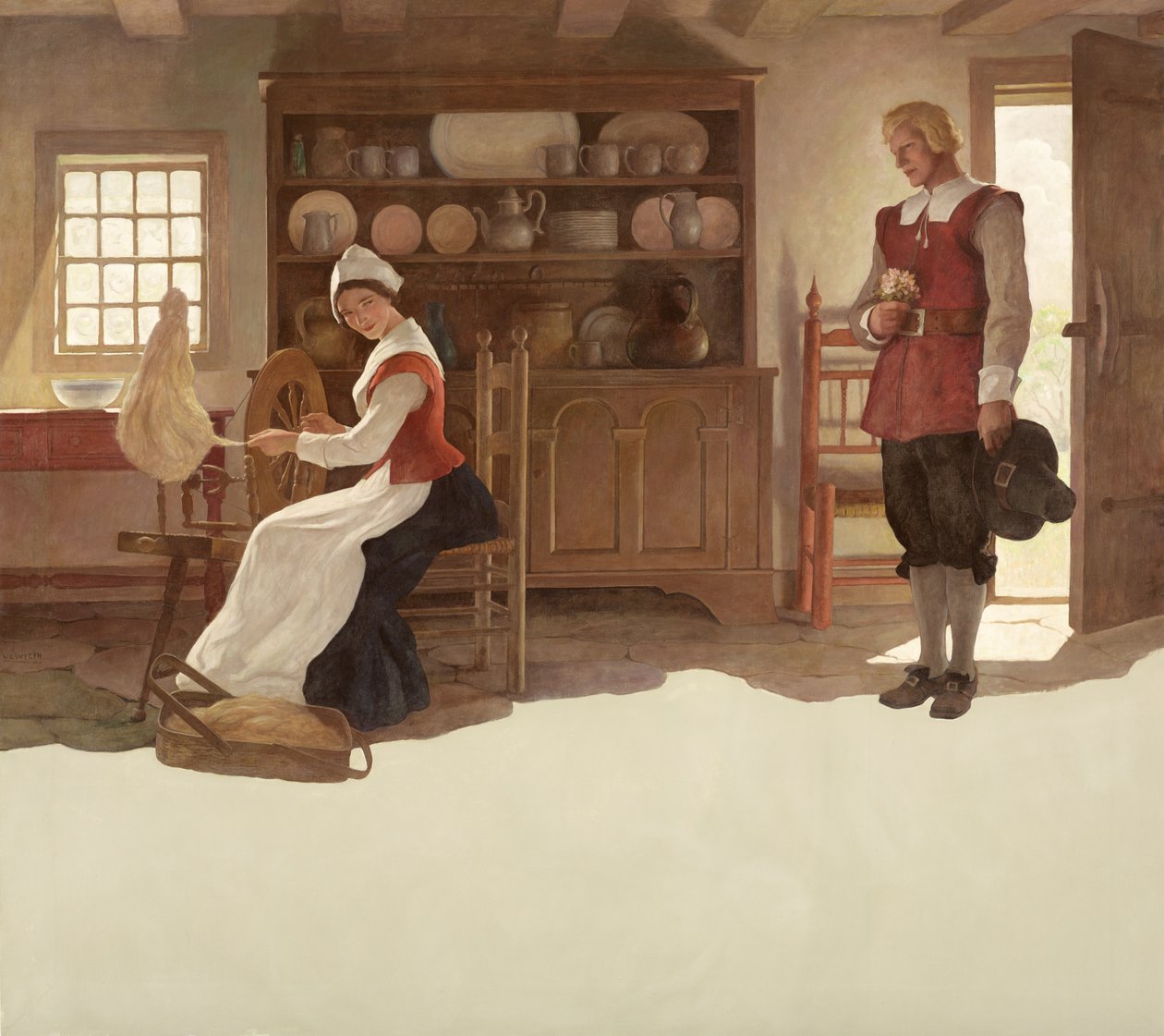 John Alden og Priscilla, 1945 af Newell Convers Wyeth