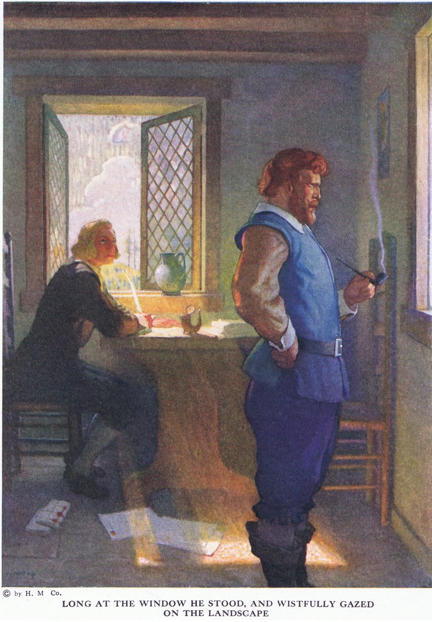 Længe ved vinduet stod han og stirrede længselsfuldt på landskabet af Newell Convers Wyeth